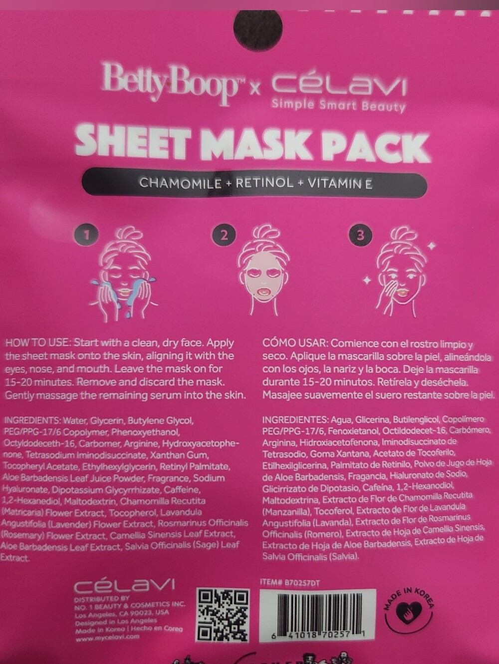 Betty Boop x Celavi Sheet Mask Bundle- 3 packs New - Picture 2 of 4